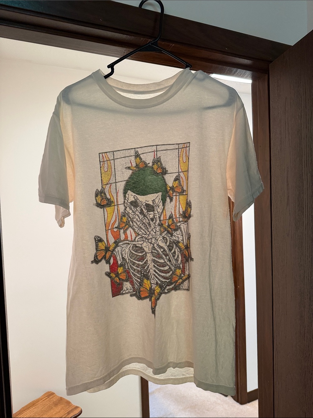 Graphic Skeleton & Butterflies Tee in Cream Frank Ocean